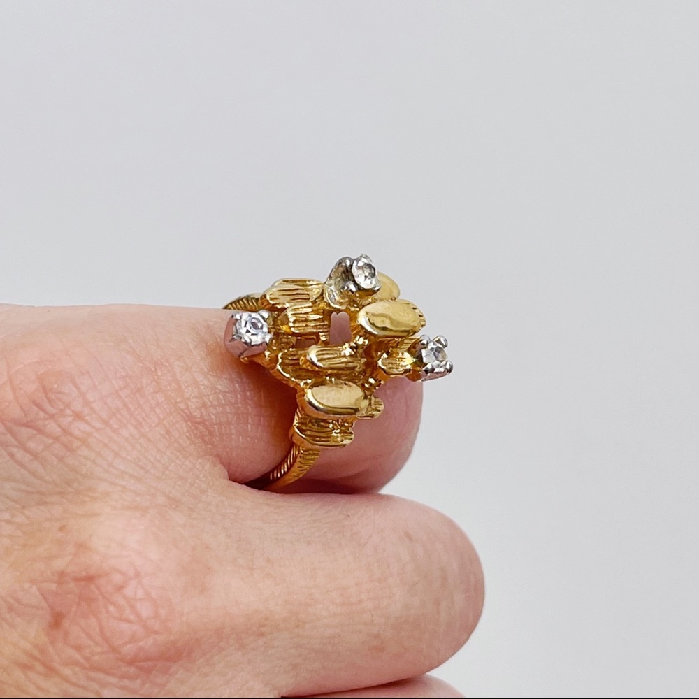 Vintage 18K HGE CZ Abstract Nugget Brutalist Ring Sz 5 Cocktail Statement Ring - Picture 6 of 13